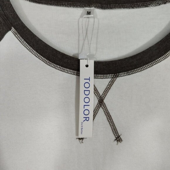 Todolor T-Shirt Shirt Men Size M Cream Brown Long Sleeve NEW - Picture 5 of 8